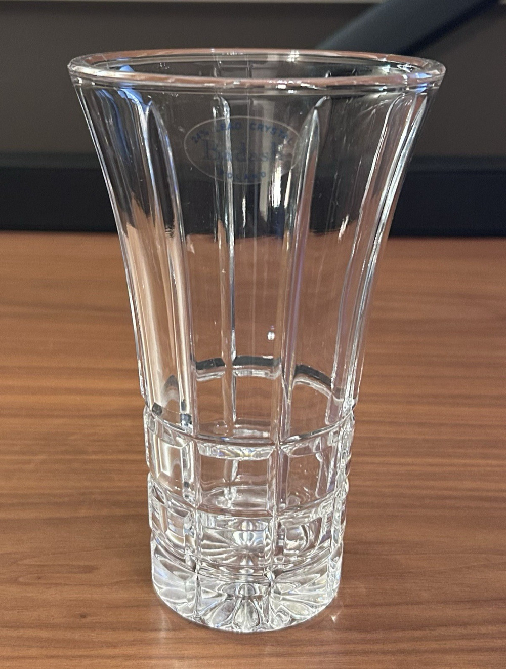 24% Lead Crystal Badash Poland Alice Vase TA776 Flared Cut Glass Starburst Base